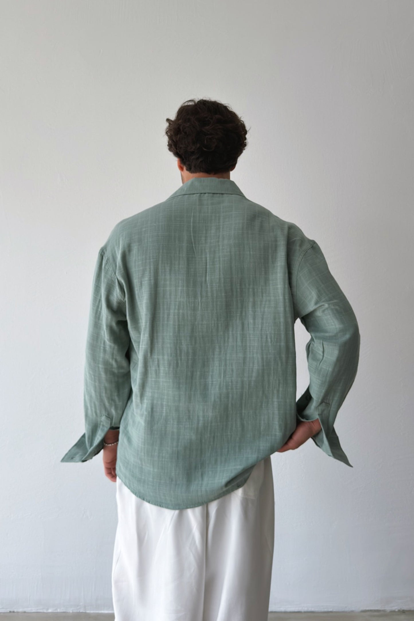 Basic Khaki Cotton Linen Oversize Shirt