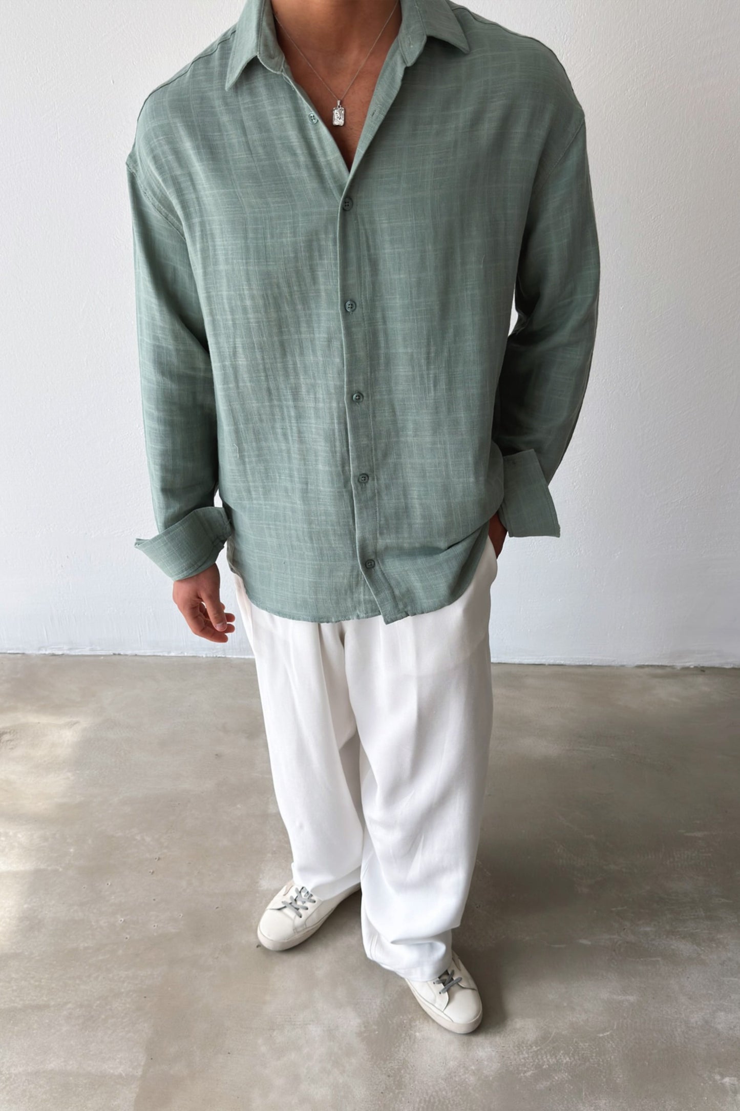 Basic Khaki Cotton Linen Oversize Shirt