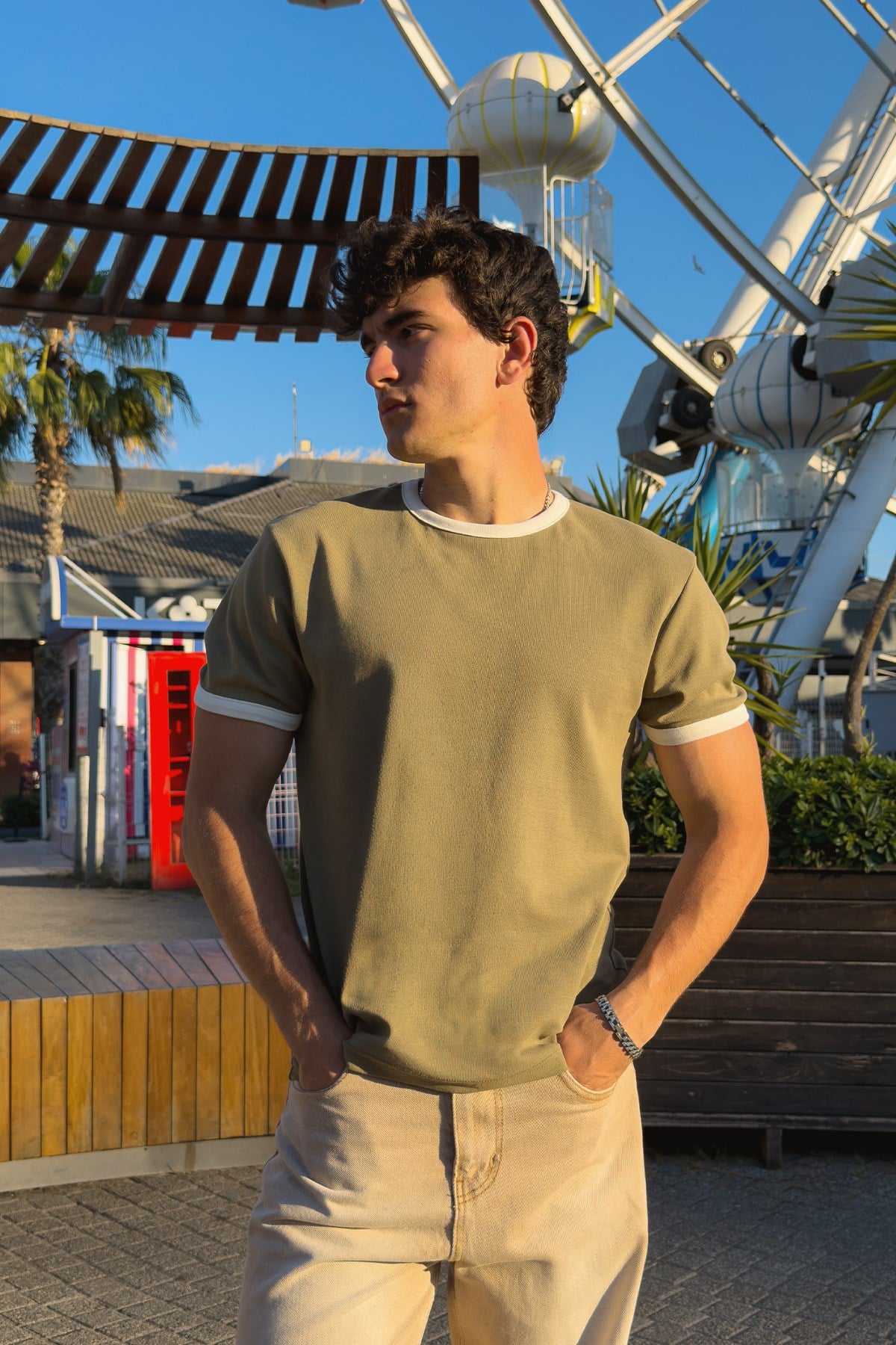 Khaki Ecru Ringer Tee