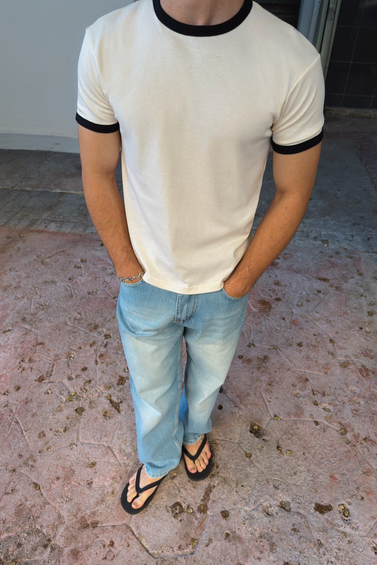 Ecru Black Ringer Tee