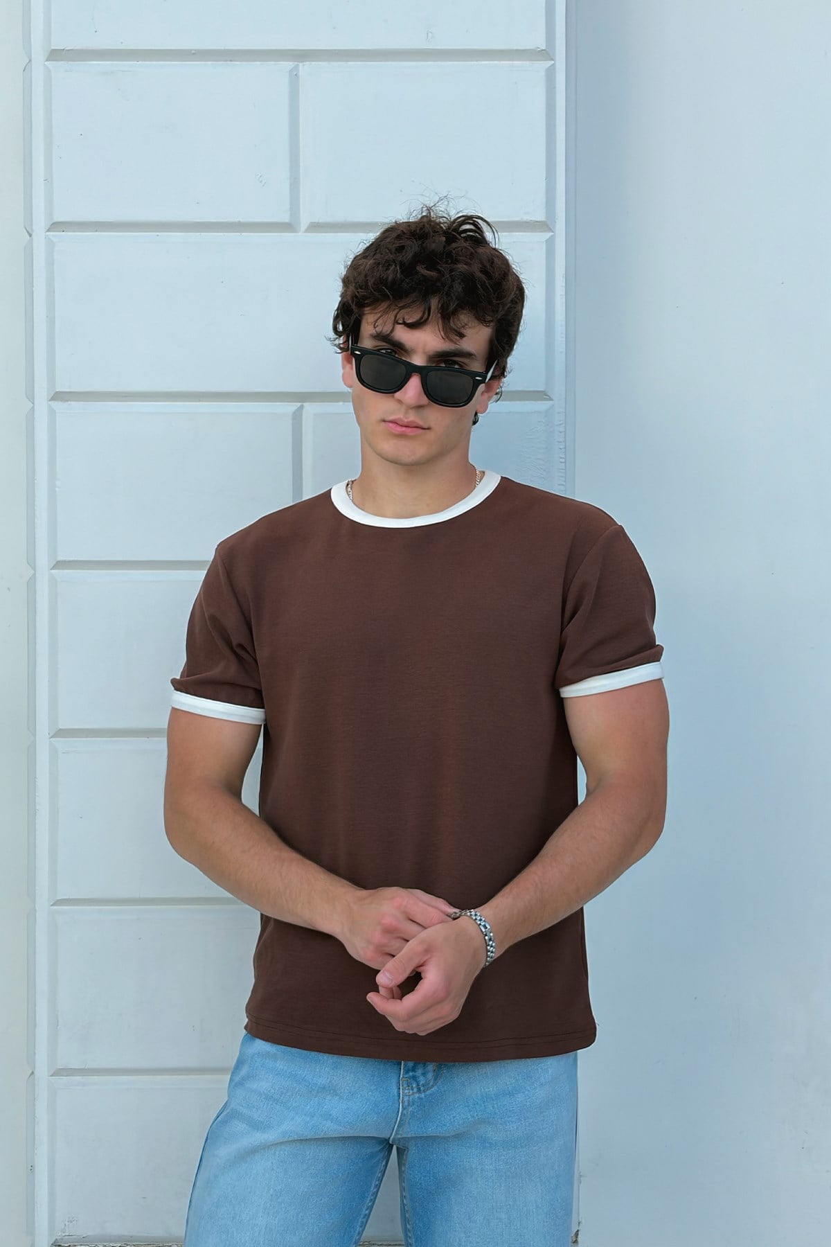 Brown Ecru Ringer Tee