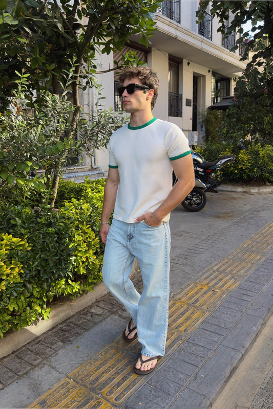 Ecru Green Ringer Tee