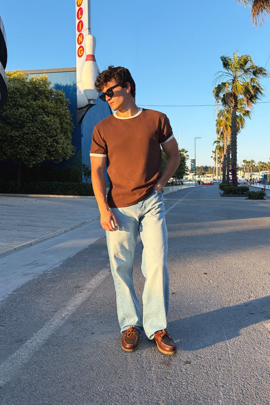 Brown Ecru Ringer Tee