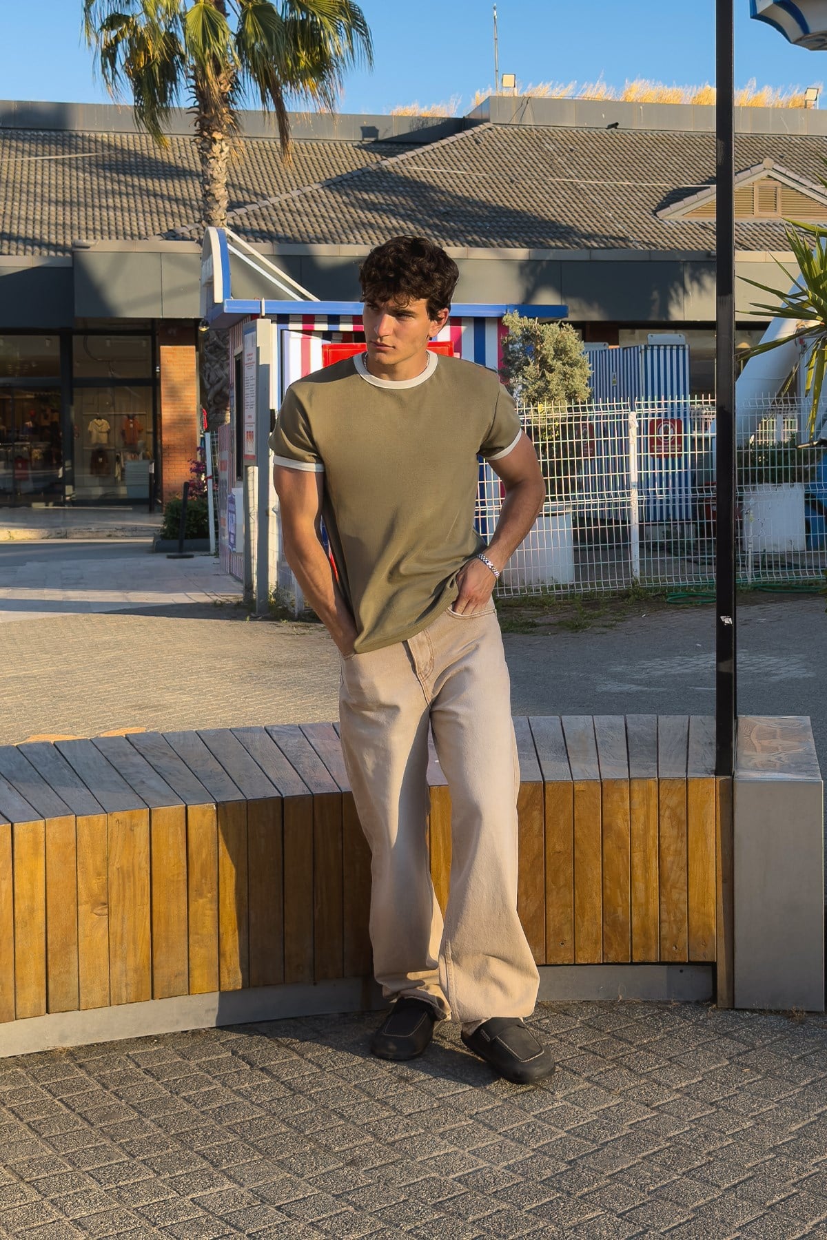 Khaki Ecru Ringer Tee