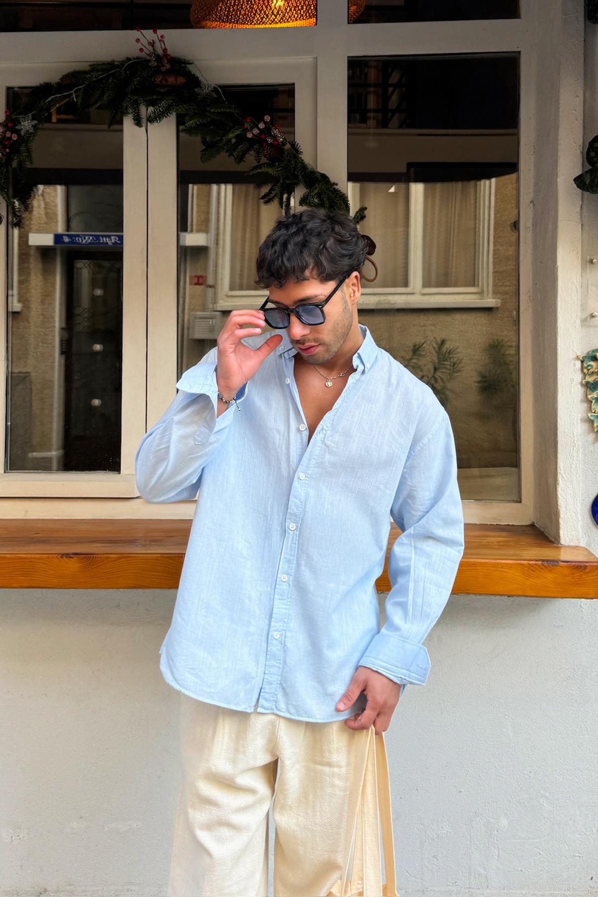 Basic Linen Shirt Blue