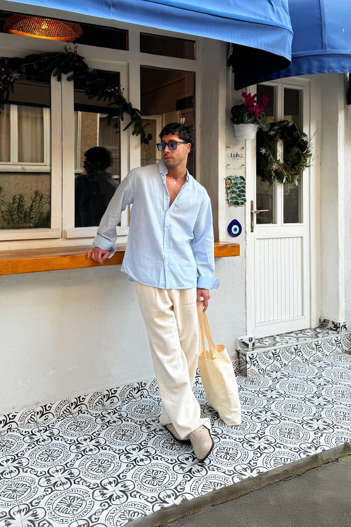 Basic Linen Shirt Blue