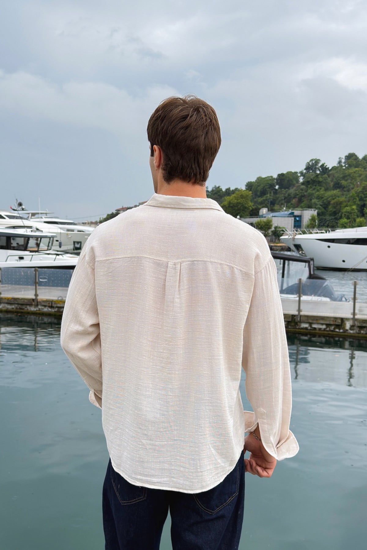 Basic Oversize Beige Raw Linen Shirt