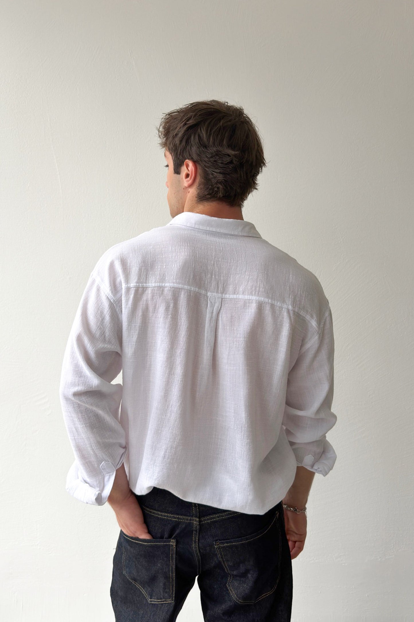 Basic Oversize White Raw Linen Shirt