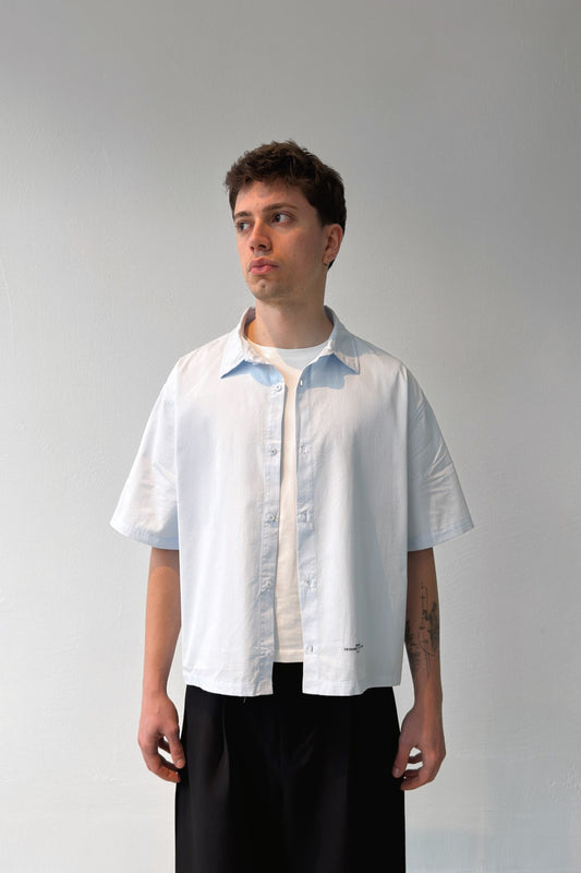 Basic Oversize Blue Poplin Crop Shirt