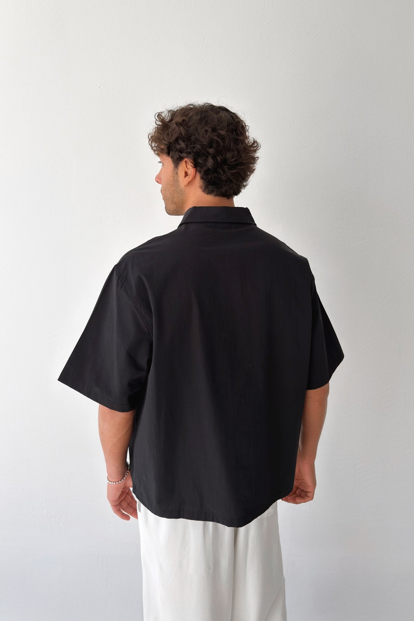Basic Oversize Black Poplin Crop Shirt
