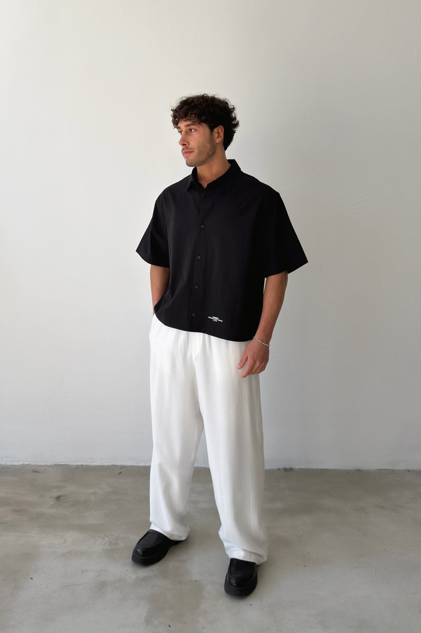 Basic Oversize Black Poplin Crop Shirt
