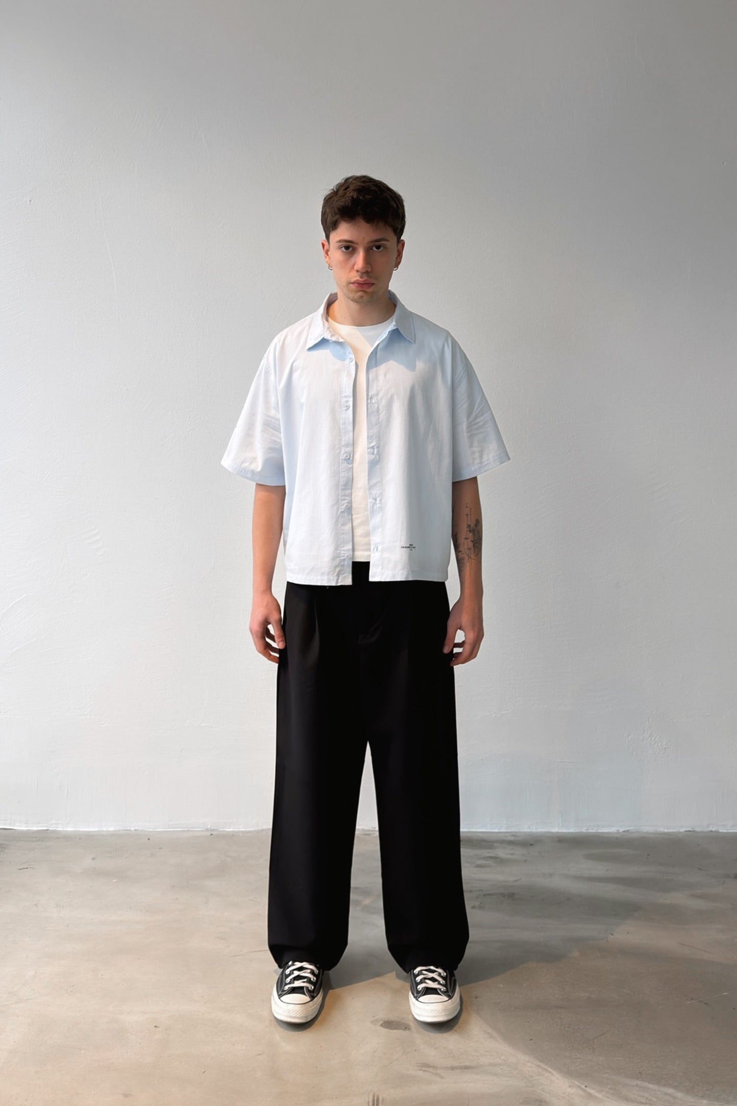 Basic Oversize Blue Poplin Crop Shirt