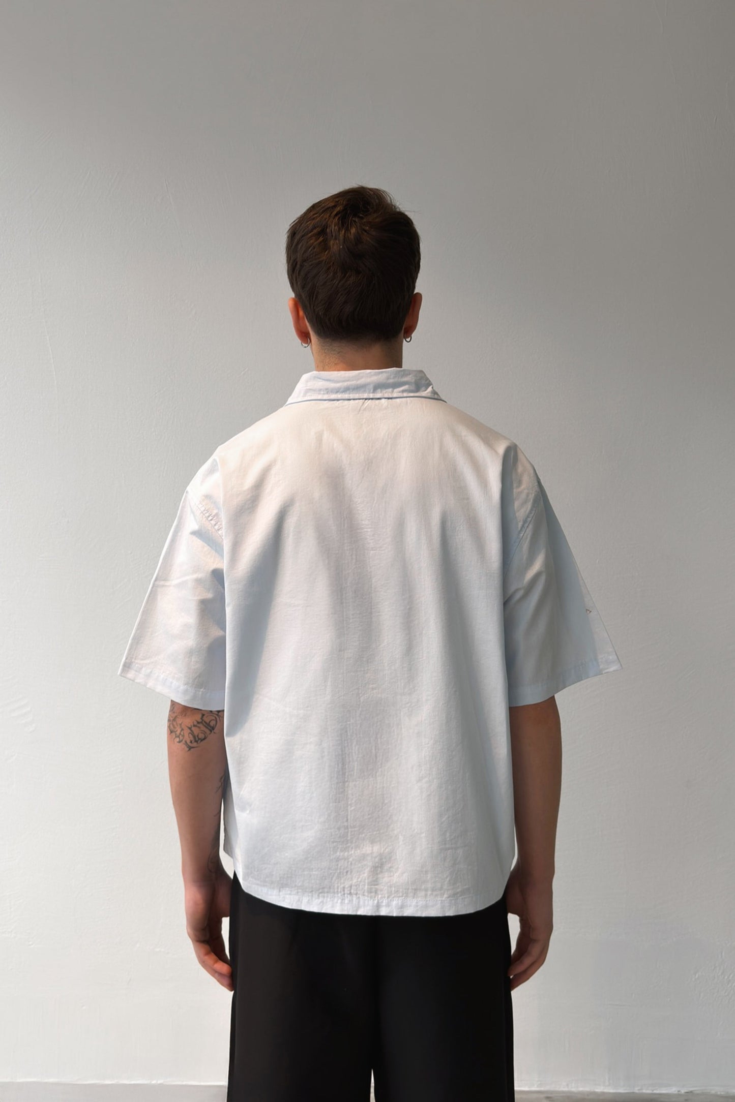 Basic Oversize Blue Poplin Crop Shirt