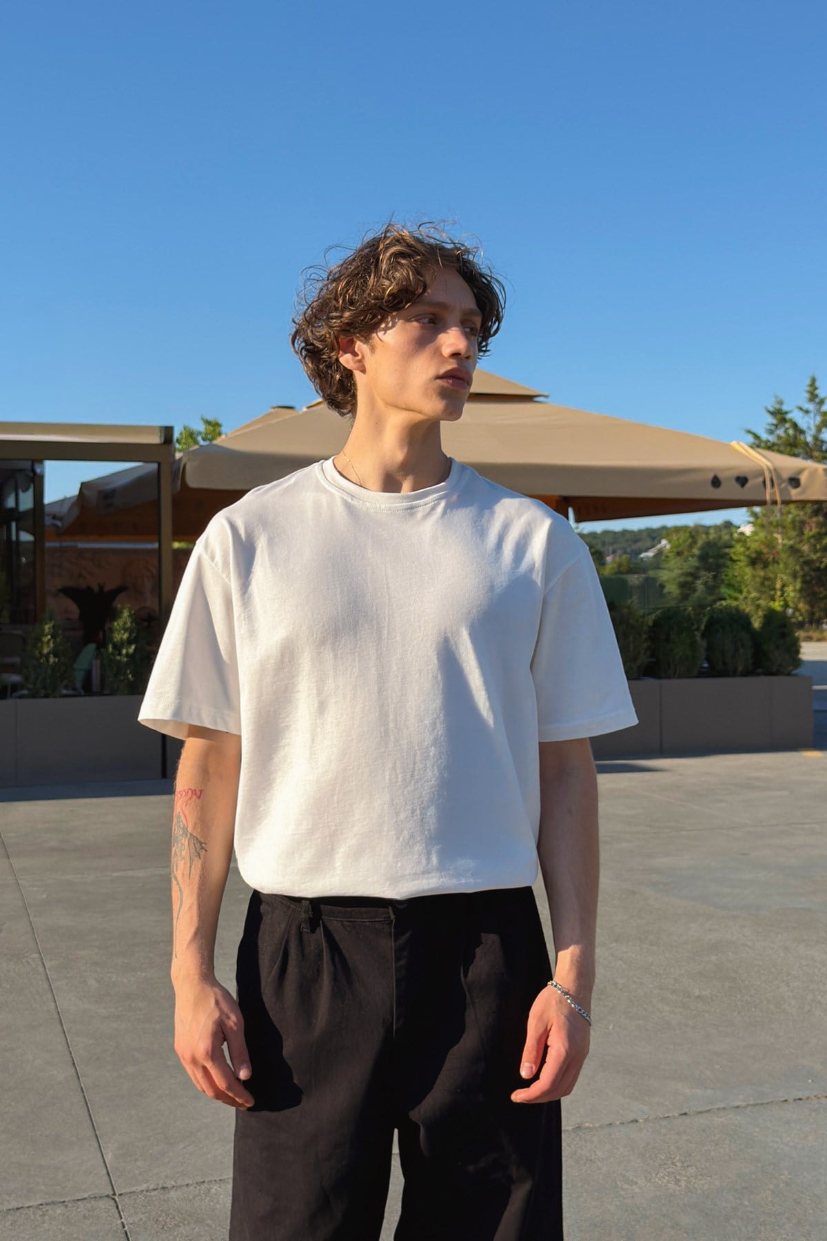 Basic Oversize Fit Ecru T-shirt