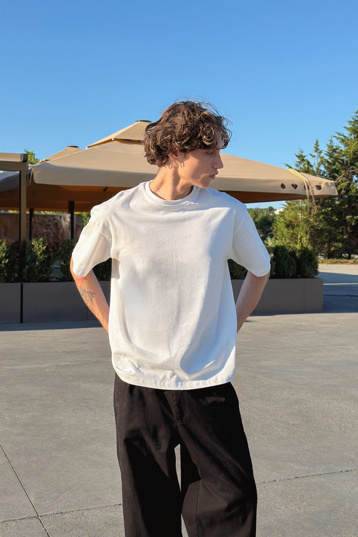 Basic Oversize Fit Ecru T-shirt