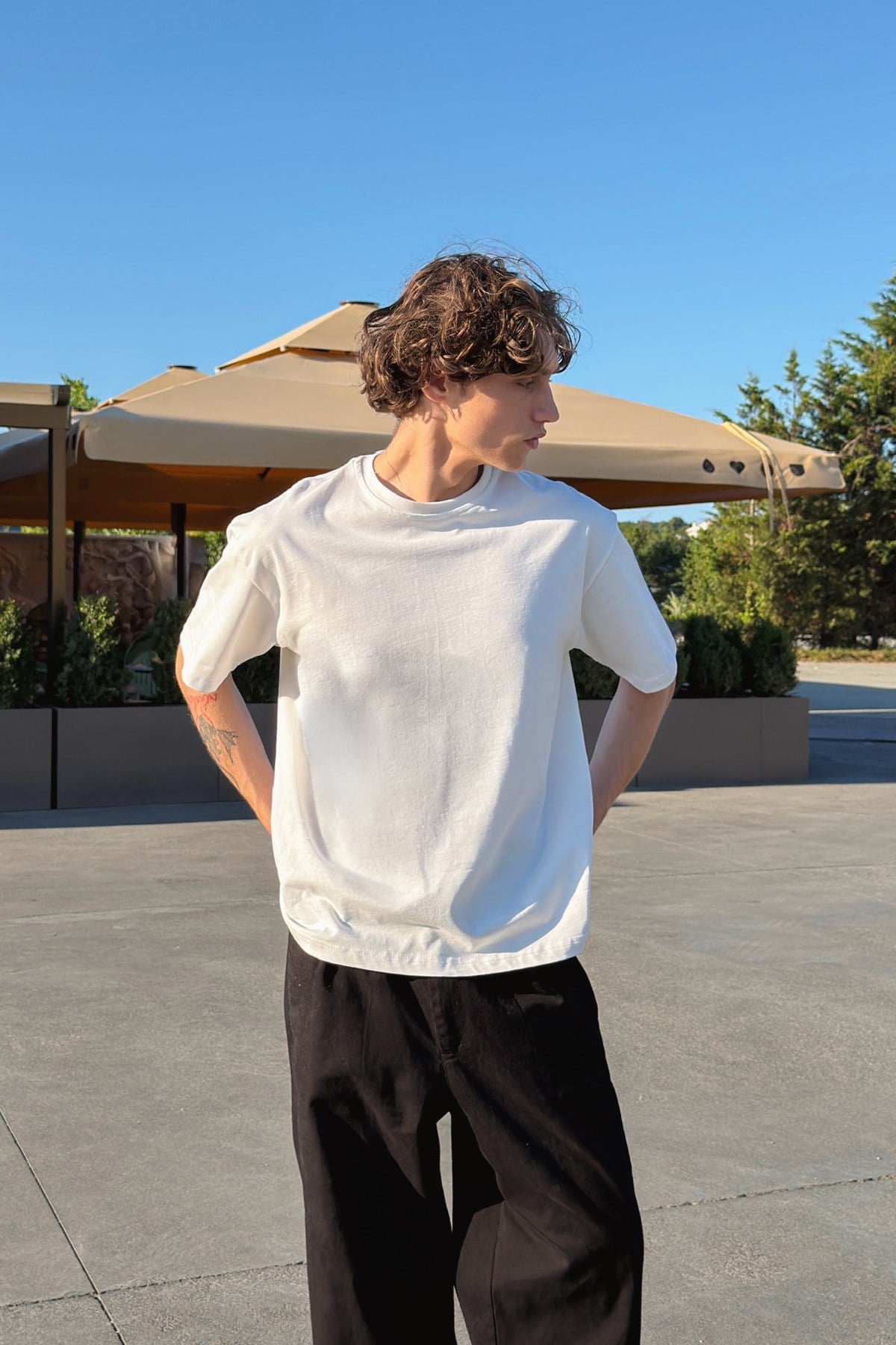 Basic Oversize Fit Ecru T-shirt