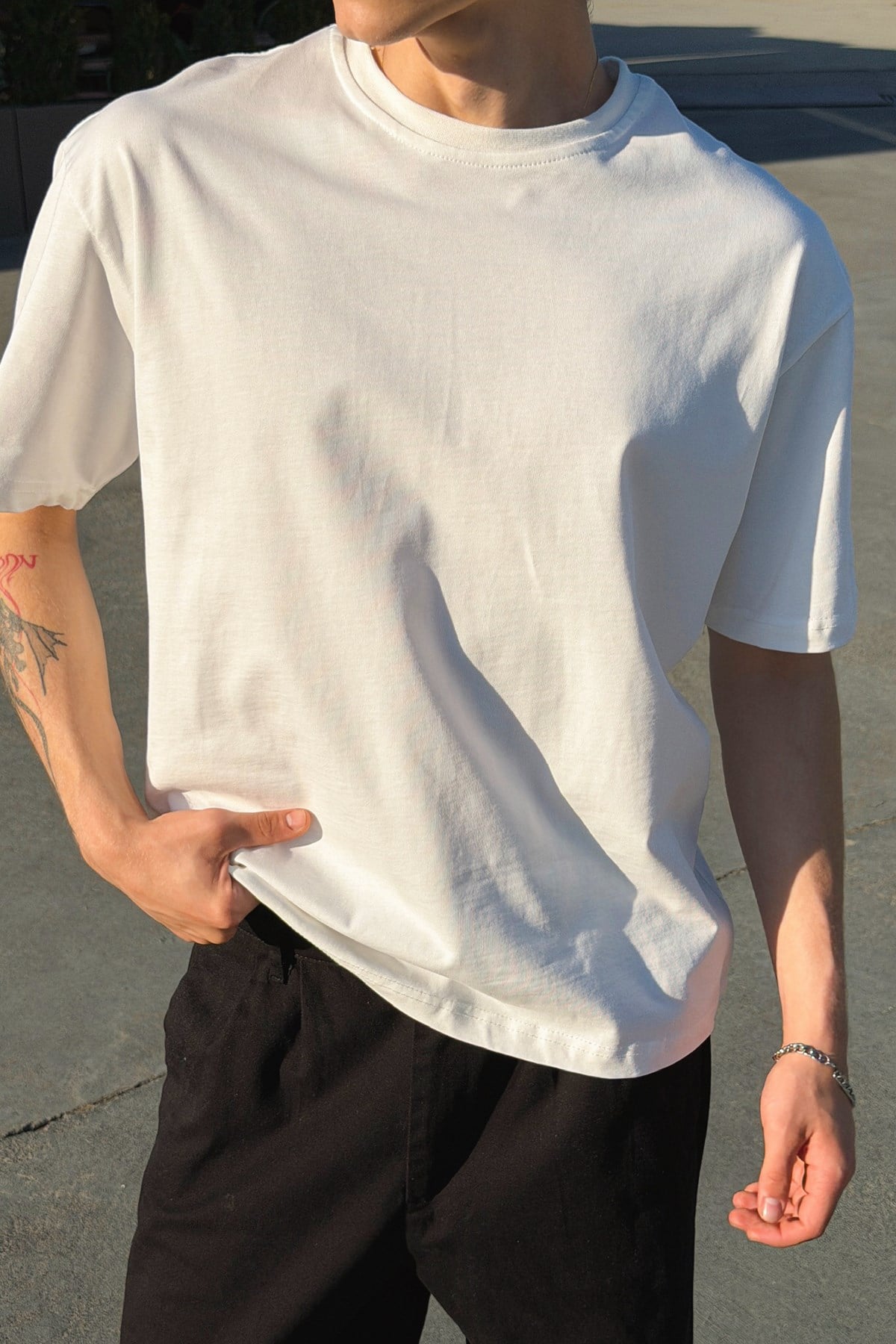 Basic Oversize Fit Ecru T-shirt