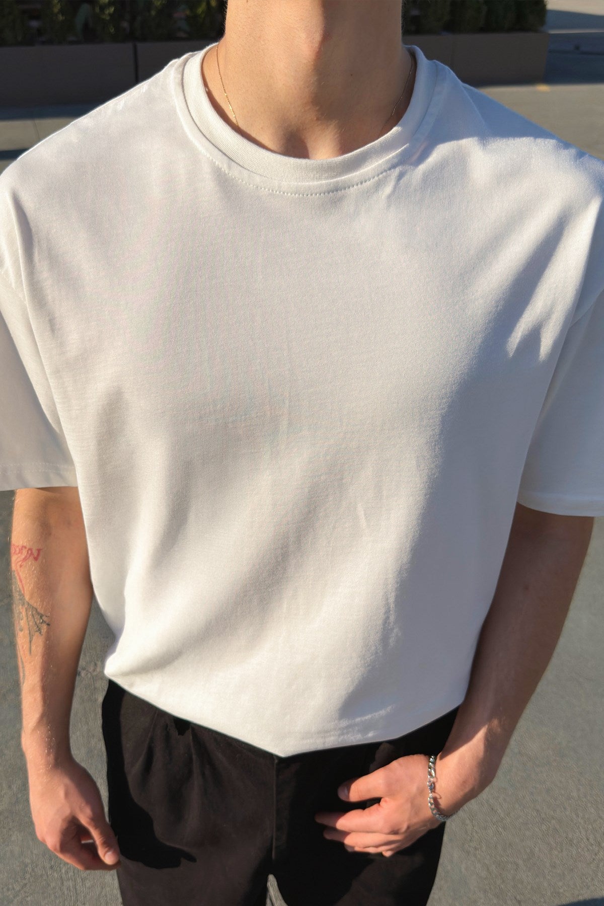 Basic Oversize Fit Ecru T-shirt