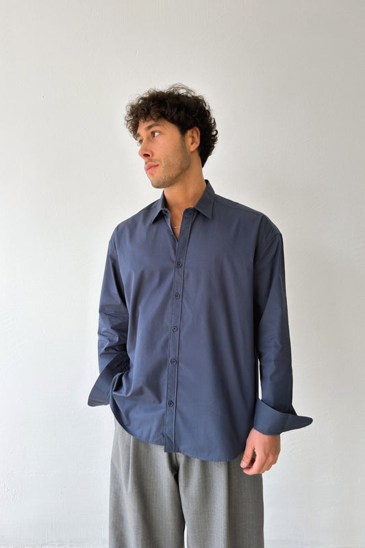 Basic Navy Poplin Oversize Shirt