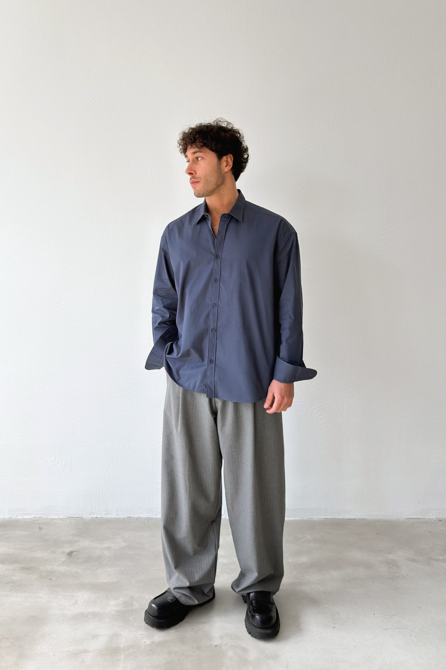 Basic Navy Poplin Oversize Shirt