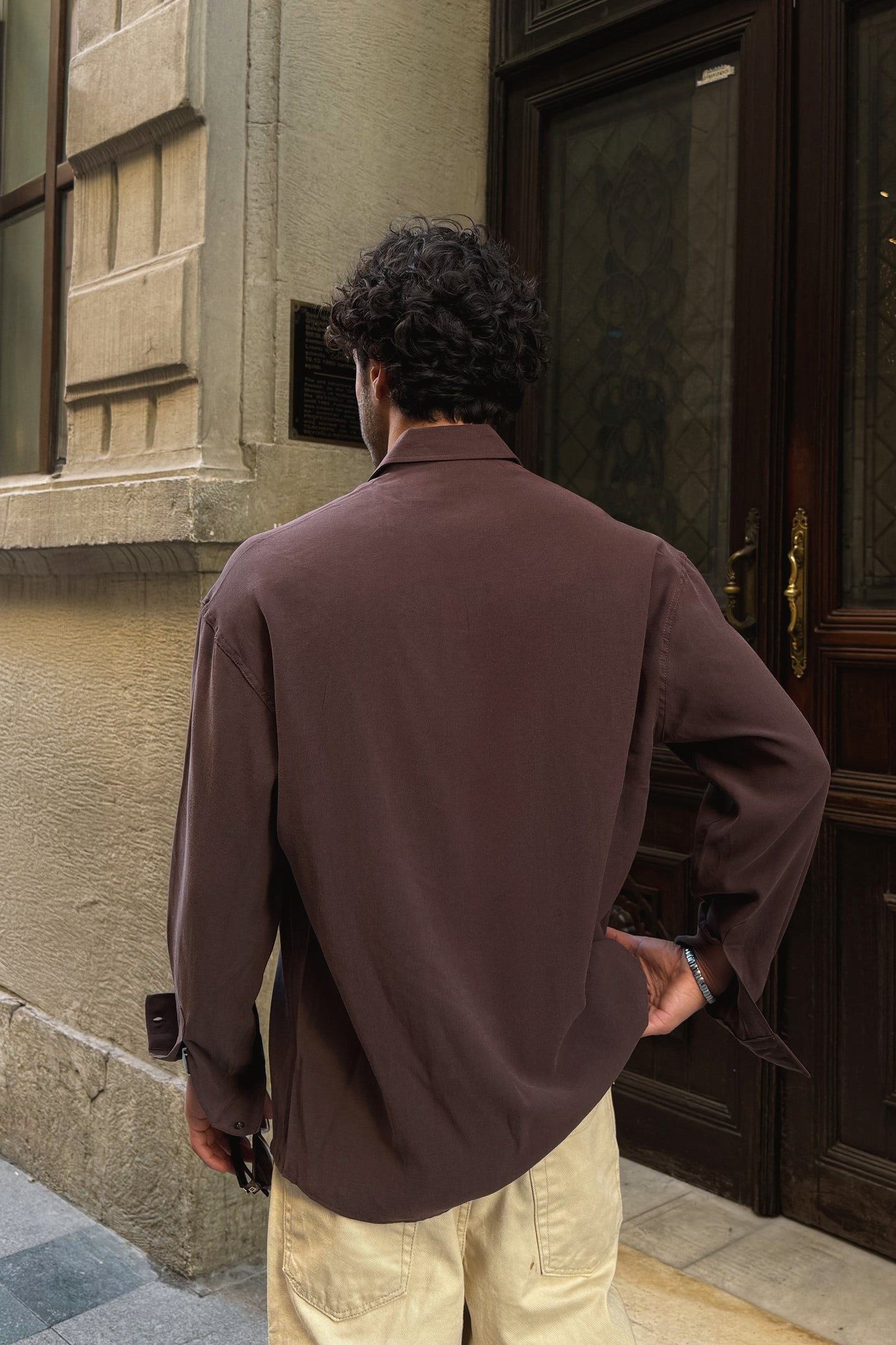 Basic Tencel Fabric Brown Oversize Shirt