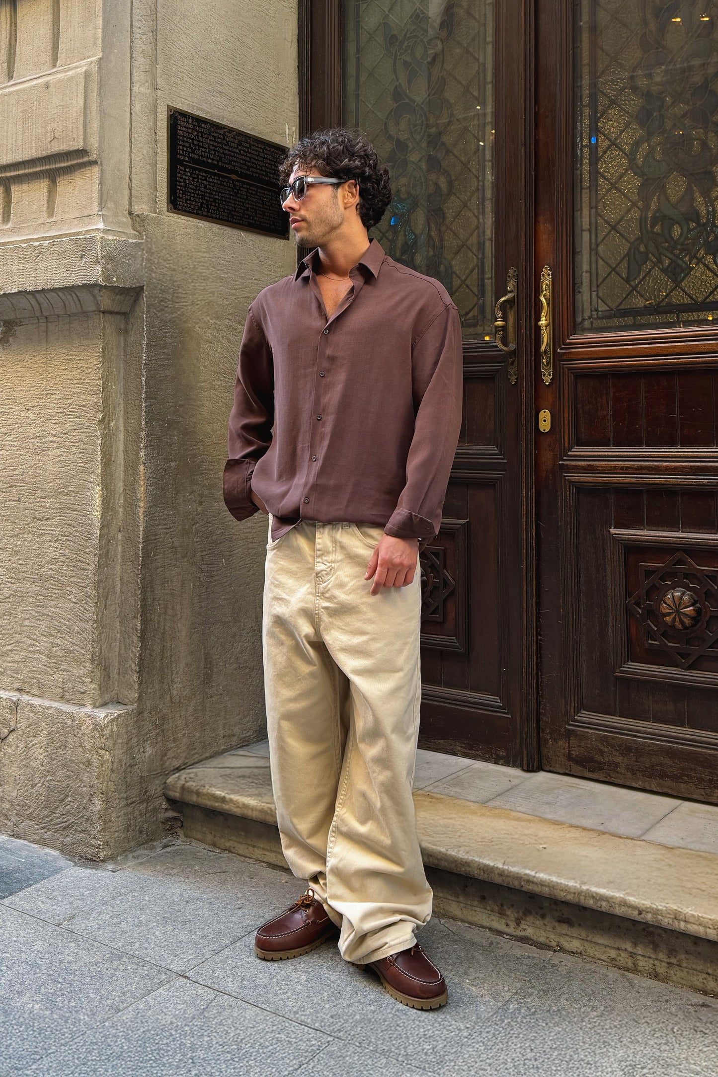 Basic Tencel Fabric Brown Oversize Shirt