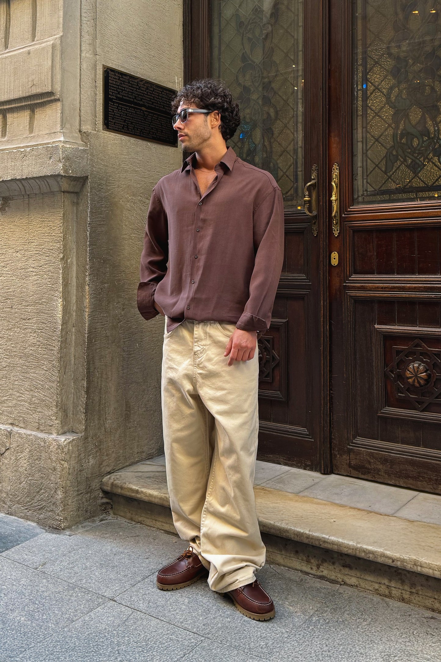 Basic Tencel Fabric Brown Oversize Shirt