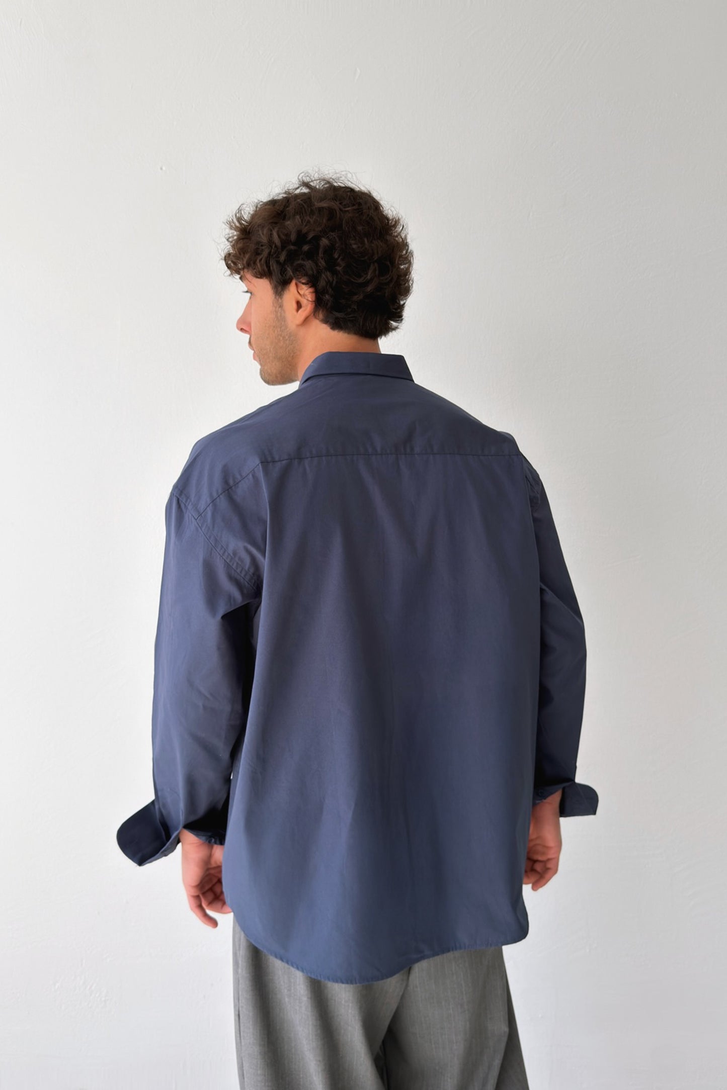 Basic Navy Poplin Oversize Shirt