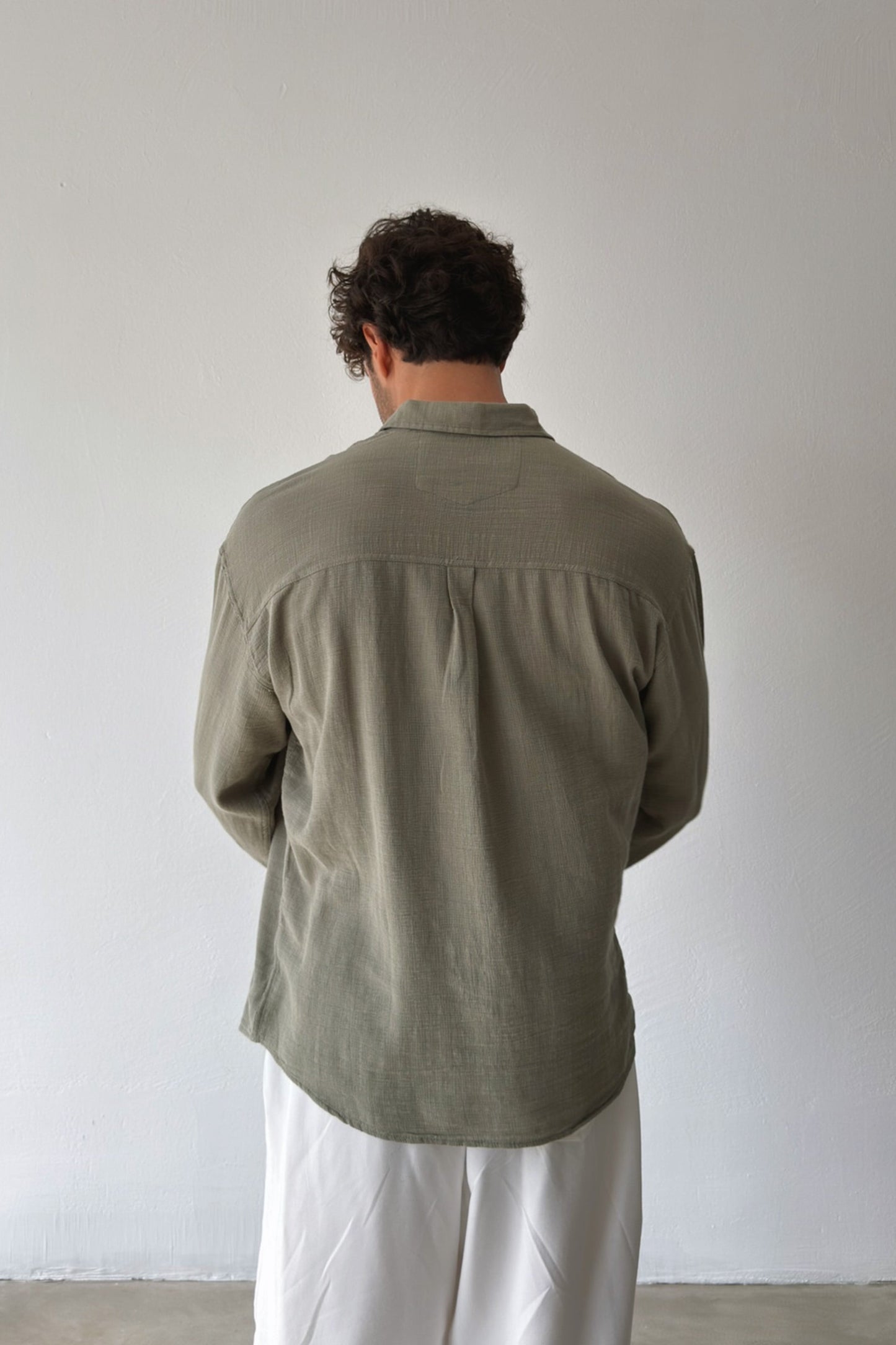 Basic Oversize Khaki Raw Linen Shirt