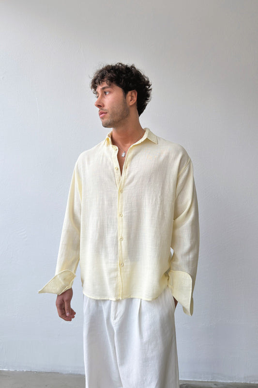 Basic Oversize Yellow Raw Linen Shirt