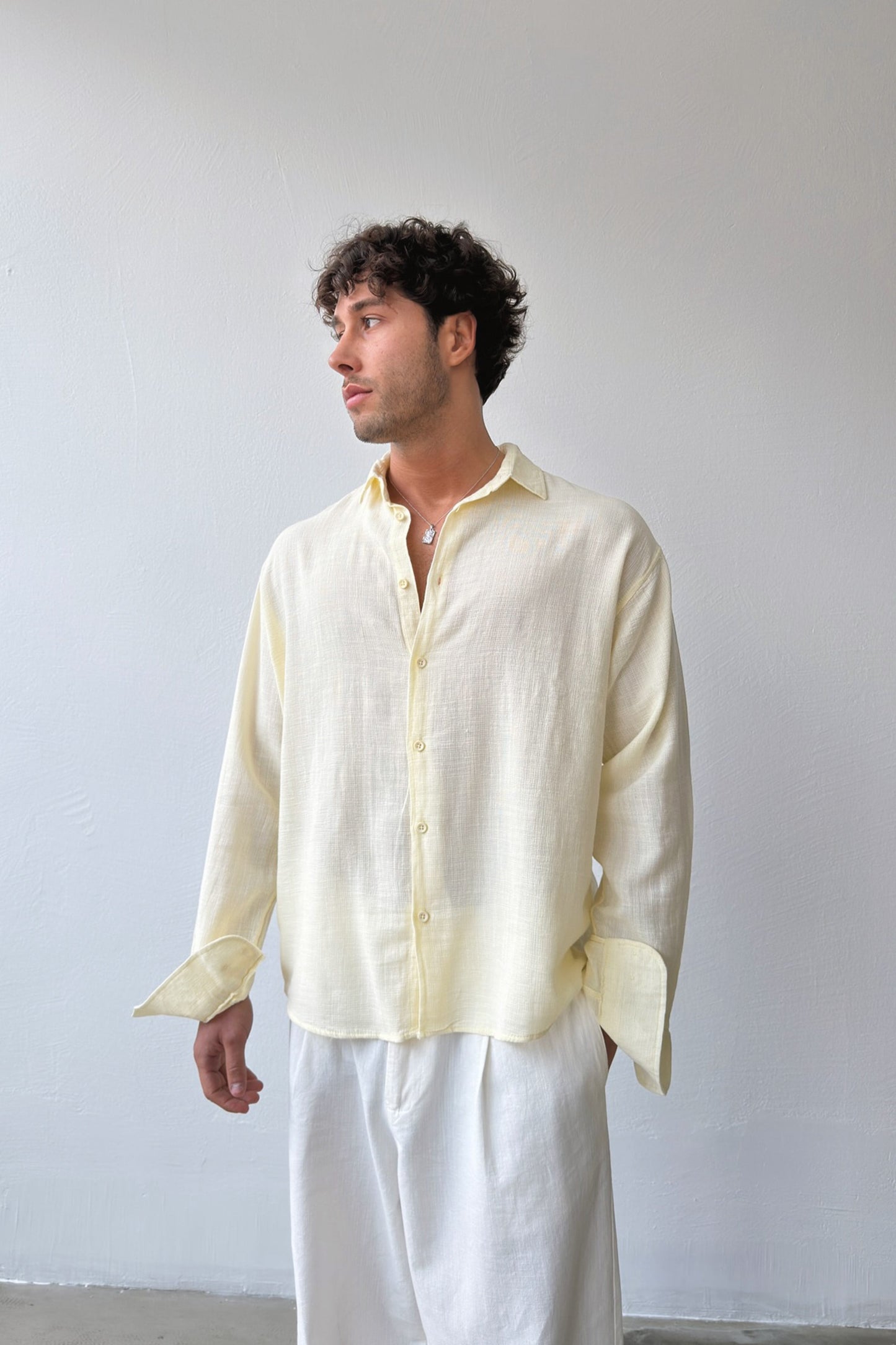 Basic Oversize Yellow Raw Linen Shirt
