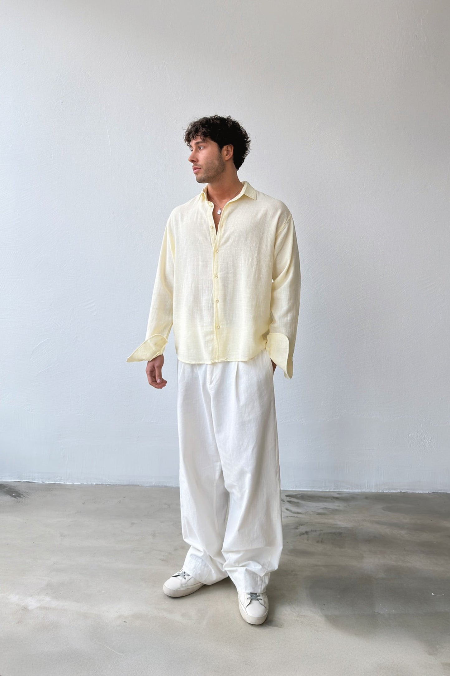 Basic Oversize Yellow Raw Linen Shirt