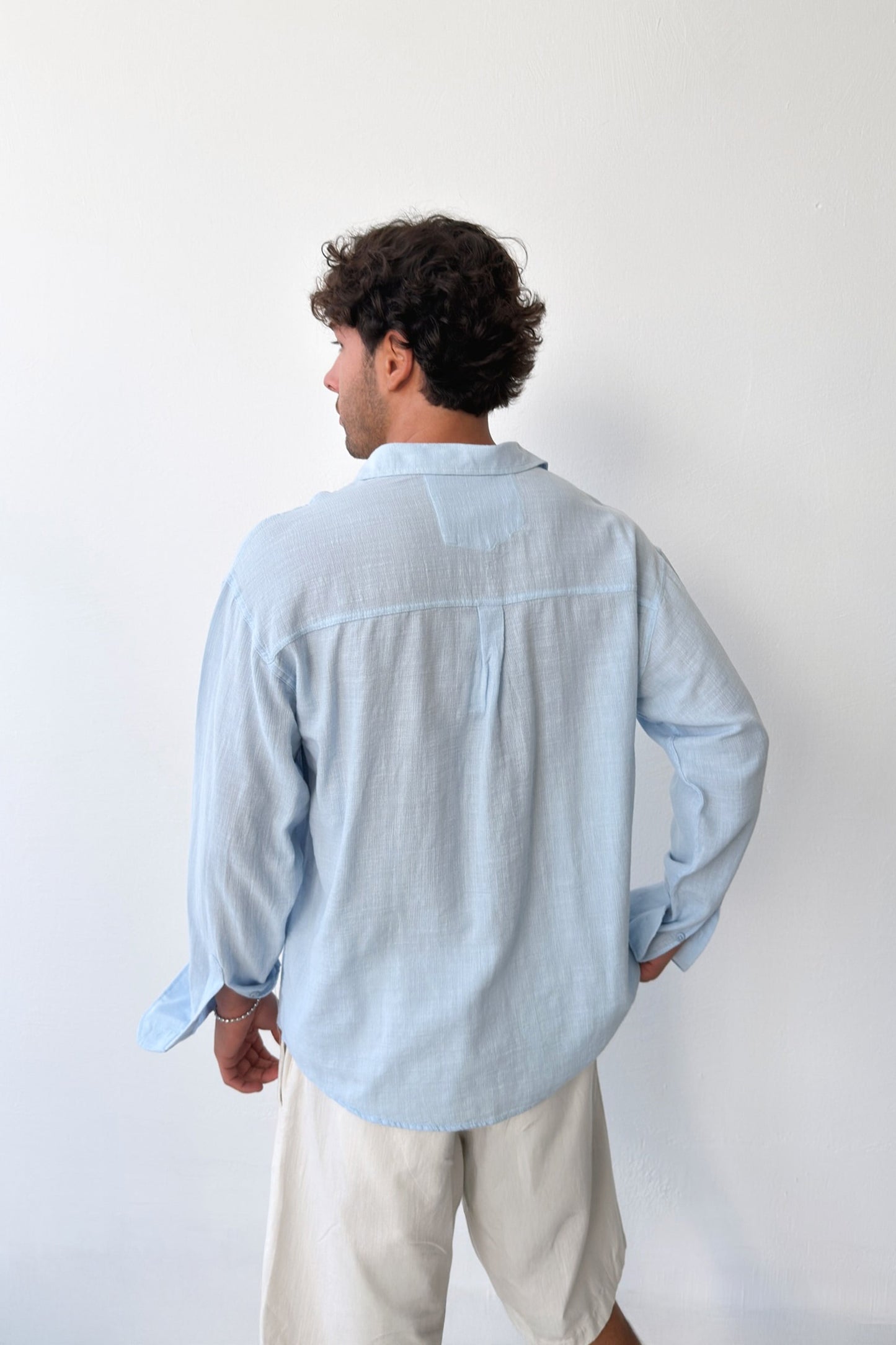 Basic Oversize Blue Raw Linen Shirt
