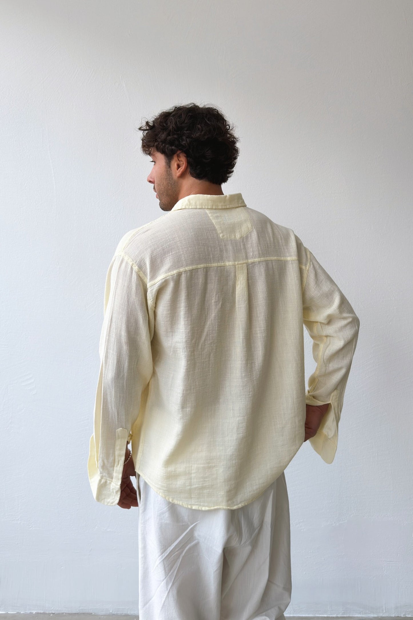 Basic Oversize Yellow Raw Linen Shirt