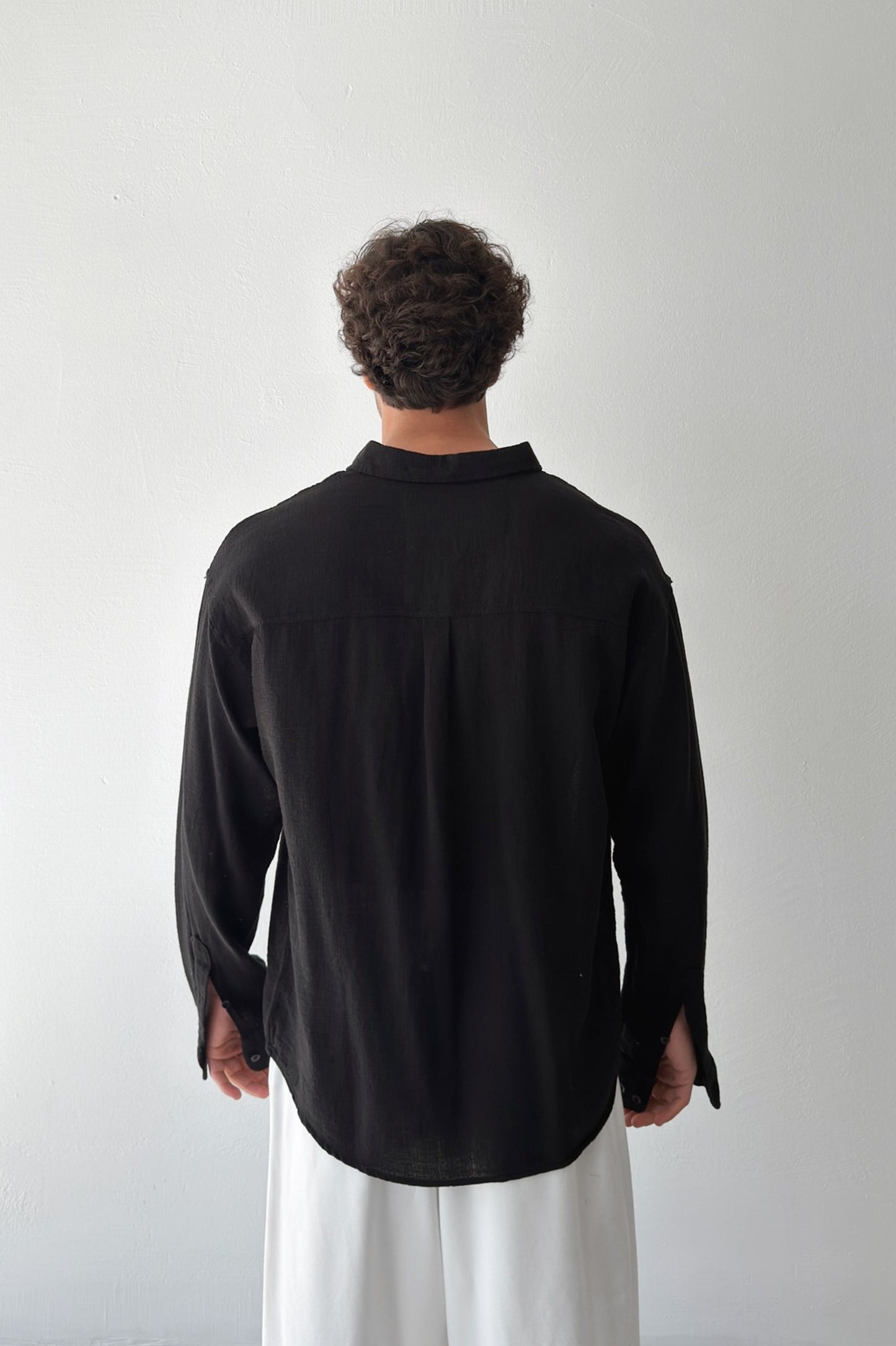 Basic Oversize Black Raw Linen Shirt