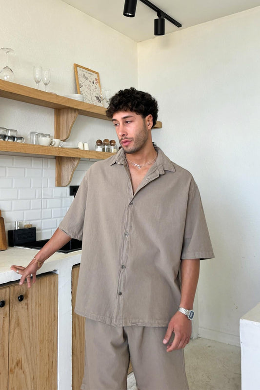 Basic Oversize Short Sleeve Linen Shirt