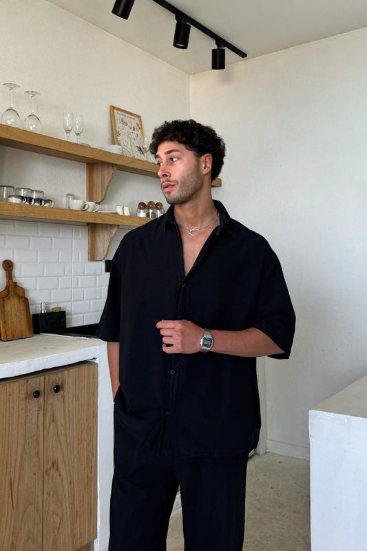 Basic Oversize Short Sleeve Linen Shirt