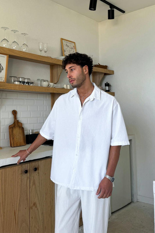Basic Oversize Short Sleeve Linen Shirt