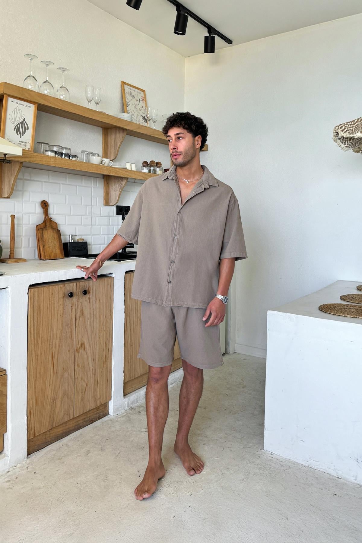 Basic Oversize Short Sleeve Linen Shirt