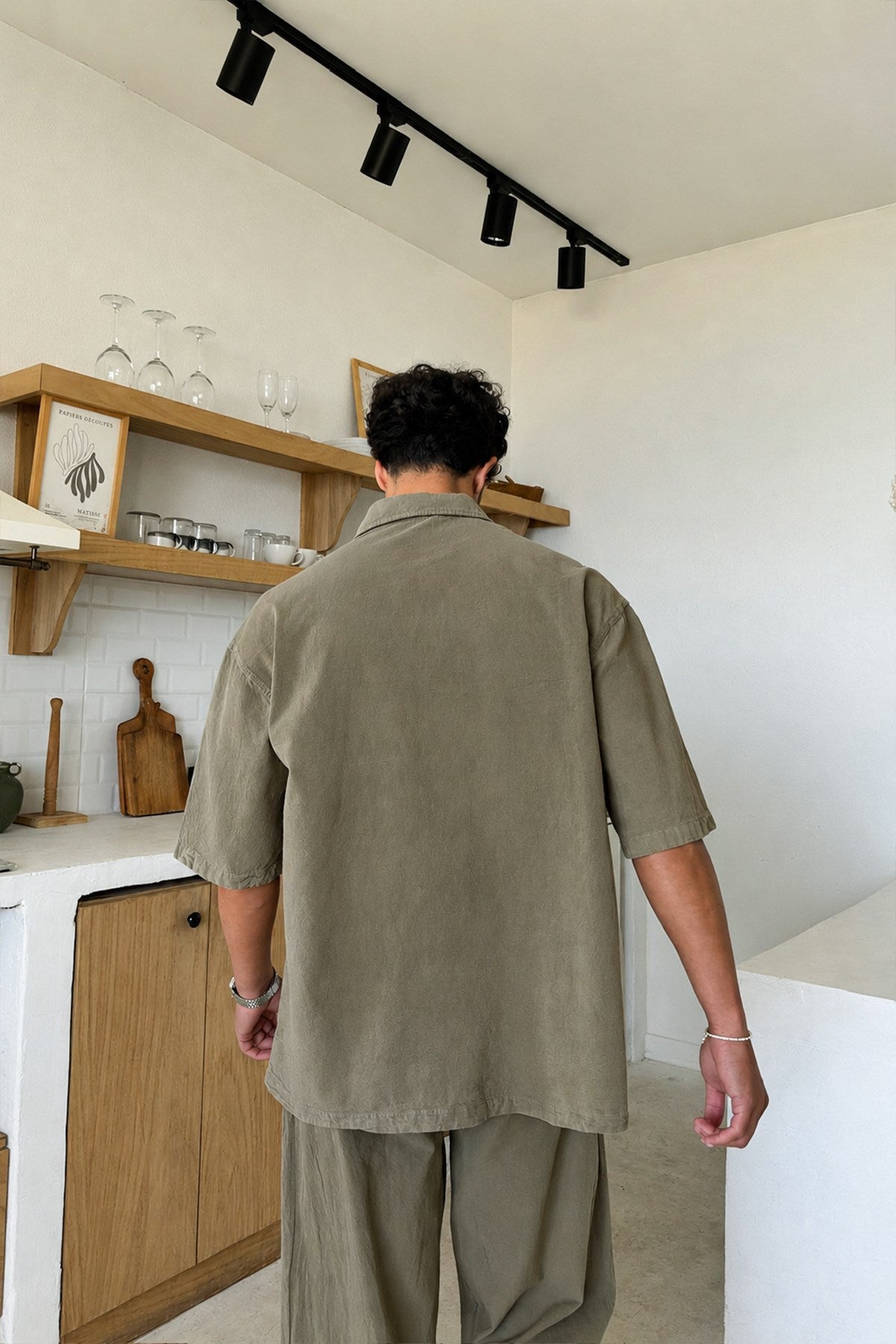 Basic Oversize Short-Sleeve Linen Shirt Dark Khaki