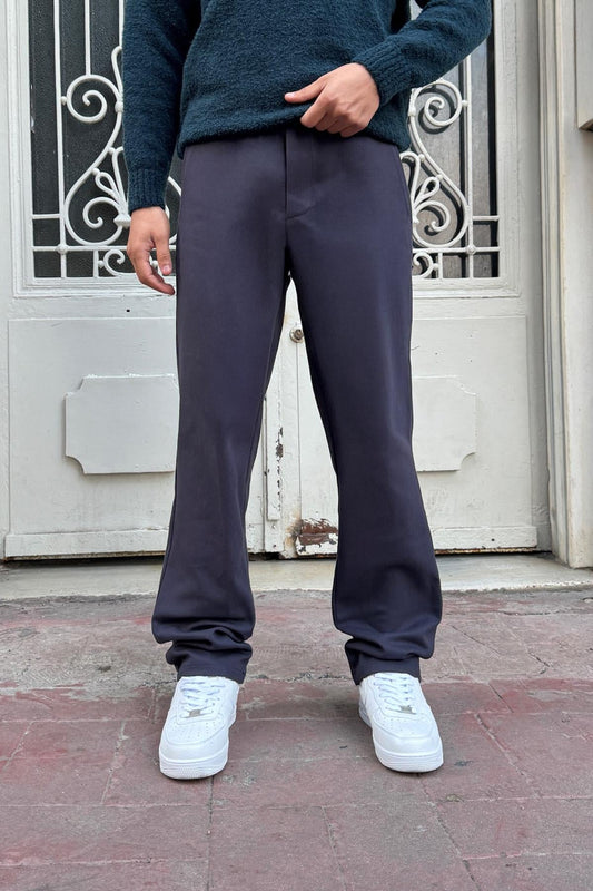 Basic Regular Gabardine Trousers, Smoke Grey