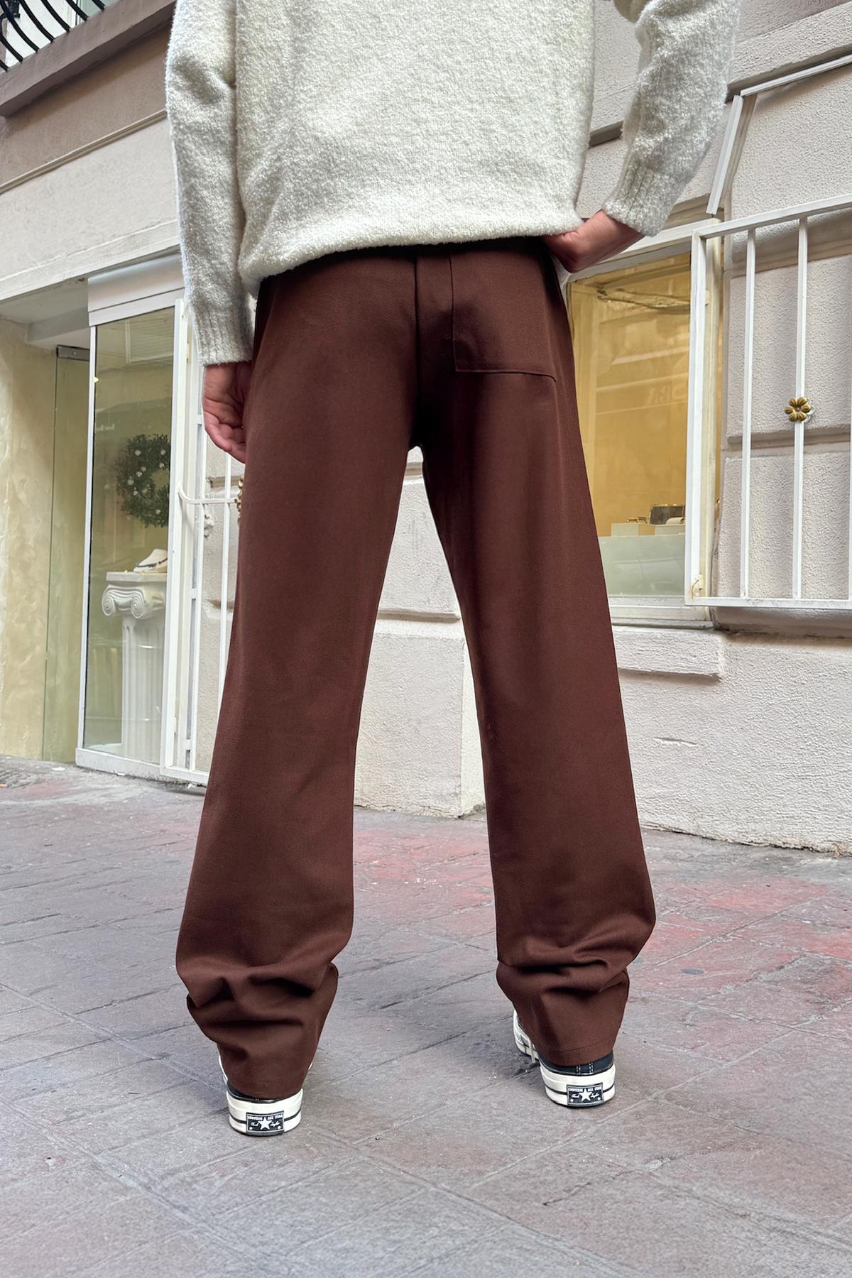 Basic Regular Gabardine Trousers Brown