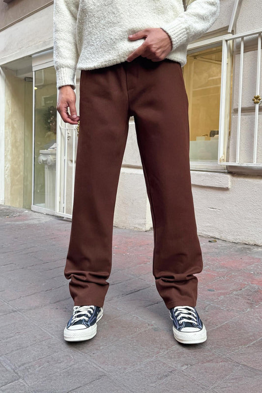 Basic Regular Gabardine Trousers Brown