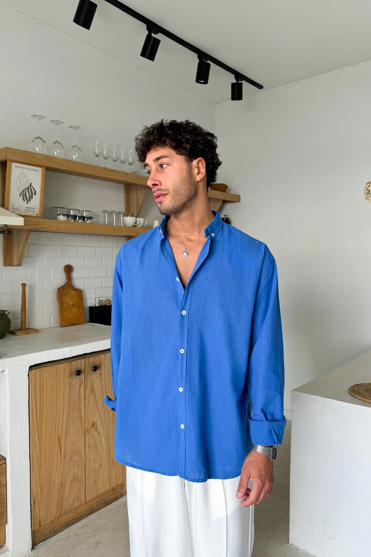 Basic Linen Shirt, Royal Blue