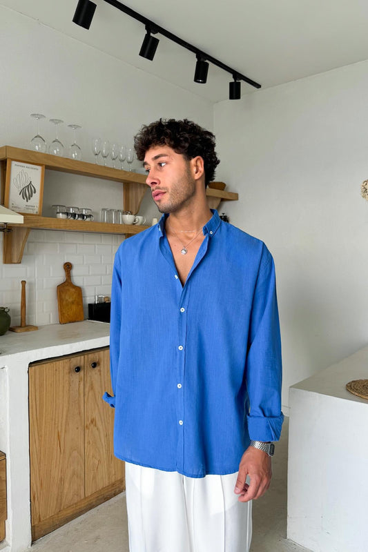 Basic Linen Shirt, Royal Blue