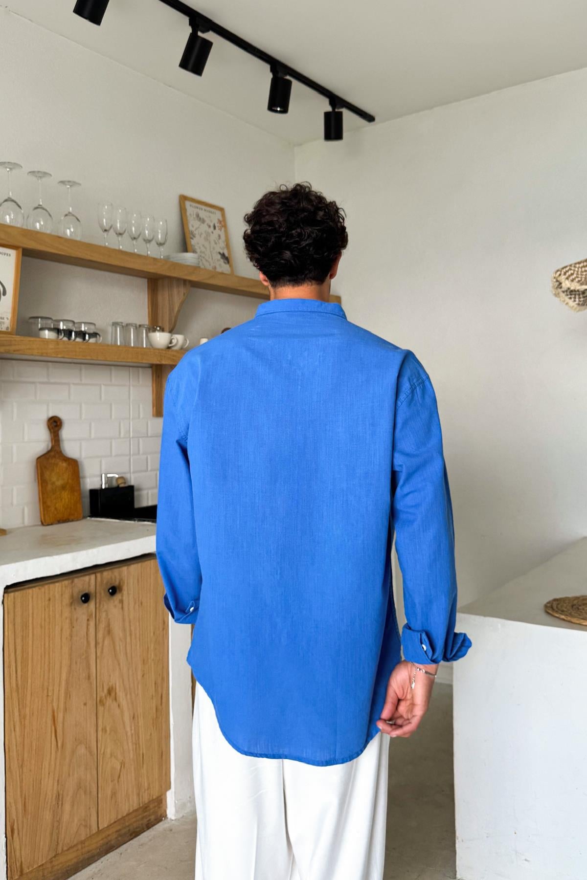 Basic Linen Shirt, Royal Blue