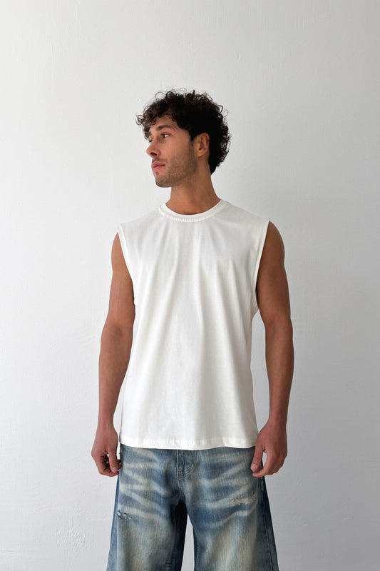 Basic Off-White Sleeveless Tank Top