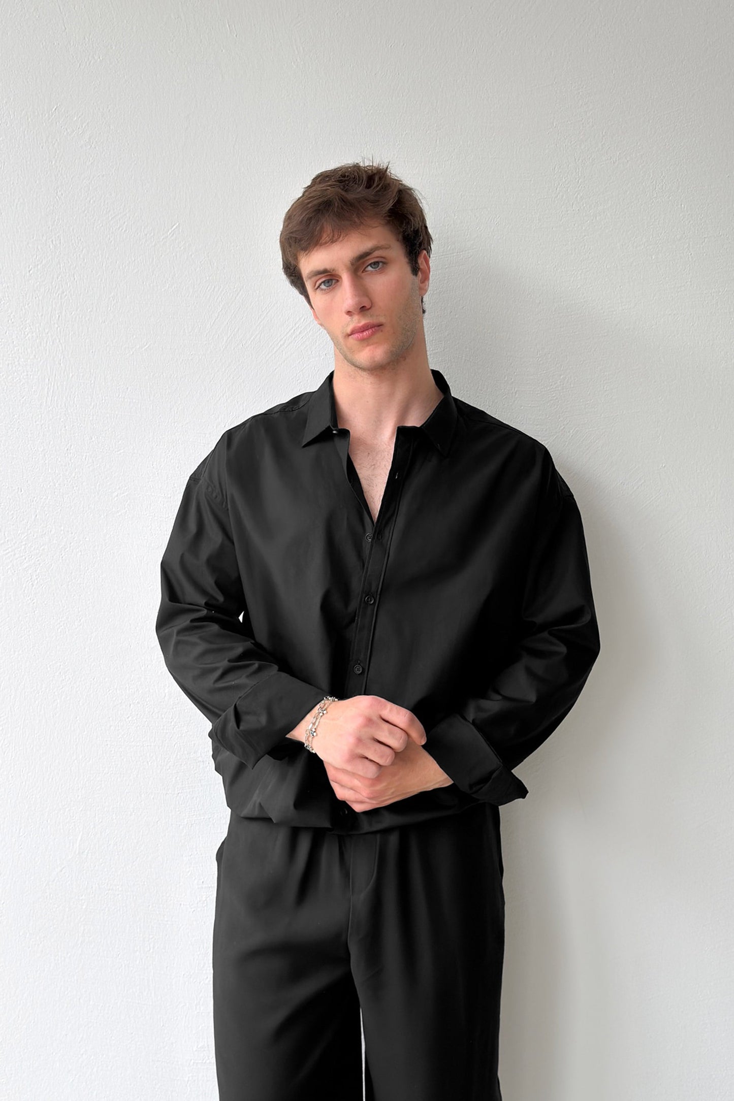 Basic Black Poplin Oversize Shirt