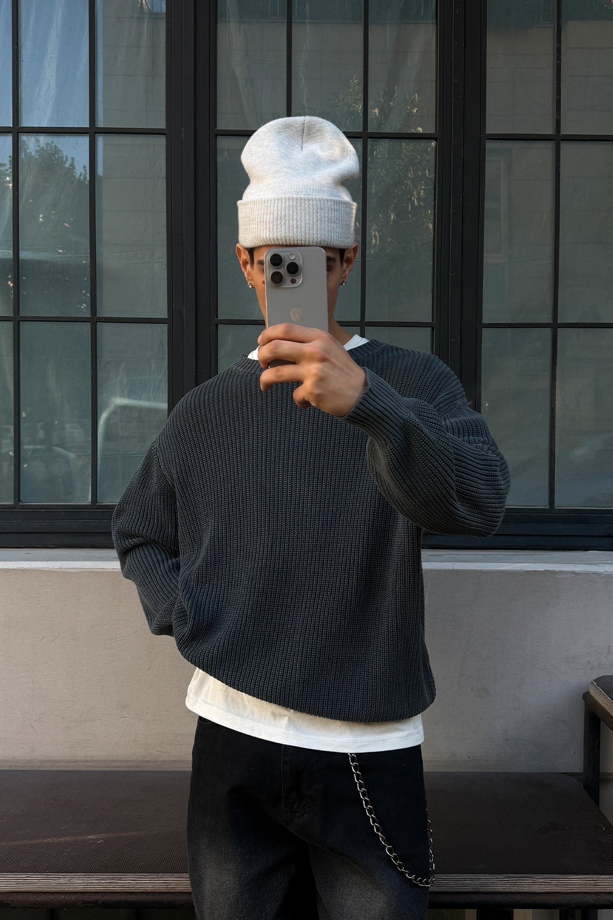 Basic Knit Sweater Anthracite