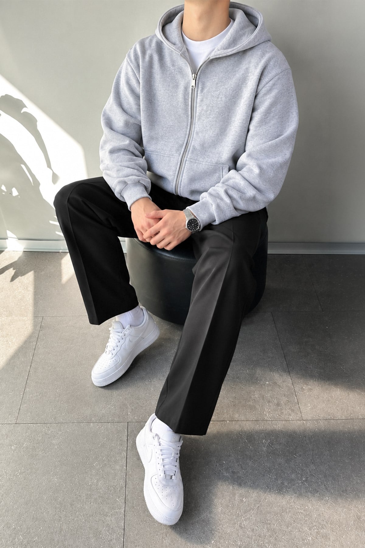 Basic Zip Hoodie Grey Melange
